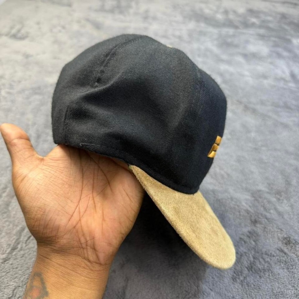 ESPN Hat One Size Black Tan Suede Brim Embroidered Snapback Vintage 90s NWT - Picture 2 of 6